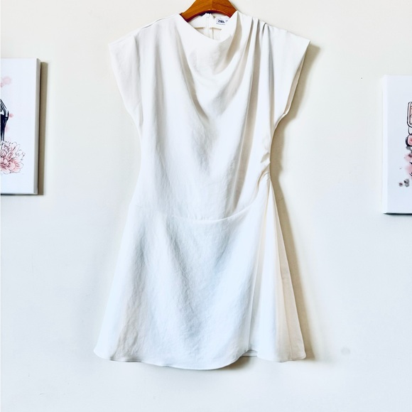 NWT Zara White Ivory Drape Dress Size Small 2157/229/712/S - Picture 2 of 11